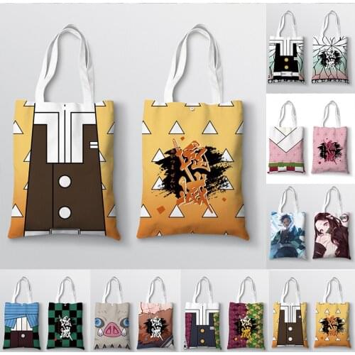 Demon Slayer Shopper Bag Kimetsu no Yaiba Kamado Nezuko Japanese Anime Shopping Bags Canvas Tote Handbags Harajuku Shoulder Bags