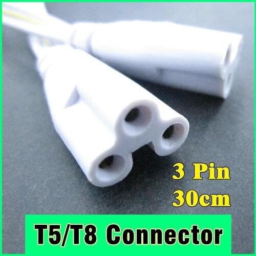 10pcs 3 Pin 2 Ends T5 LED Lamp Tube Connector 300mm Extend Cable White Color Free Shipping