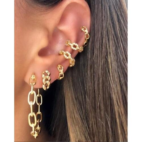 Unique Gold color miami cuban link chain Drop Earrings for Women fashion Collar Statement Punk classic Modern Earring Jewelry