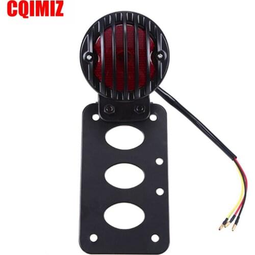 12V Round Black Motorcycle Rear Tail Brake Light With License Brackets For Harley Bobber Chopper Custom Bike