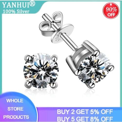 With Certificate Shiny 2.0 Carat Wedding Stud Earrings For Women Men Crystal Jewelry Ear Studs Accessories Silver 925 Earrings