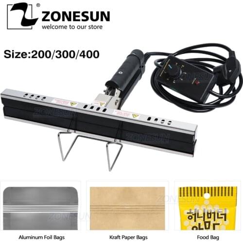 ZONESUN Direct-heat Pliers Sealing Machine For Aluminum Film Kraft Paper Bag Portable Impulse Sealer 200/300/400mm