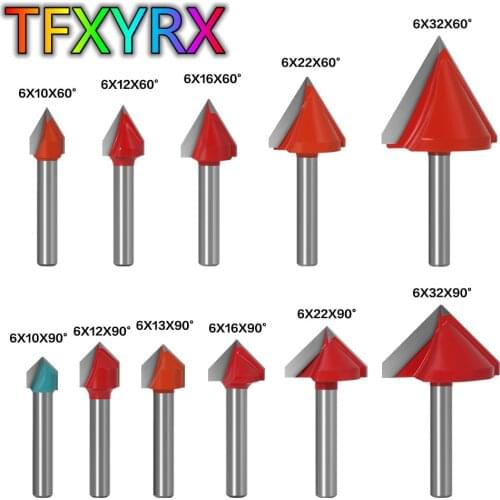 3/5/6pcs 6mm Shank V Groove Router Bit Set 60 90 120 150 Degree Woodworking Milling Cutters Solid Carbide End Mills