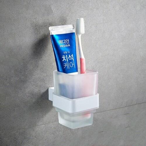 304 Stainless Steel White Glass Toothbrush Cup Holder Set Single Cup Holder Bathroom Accessories Bathroom Hardware Pendant