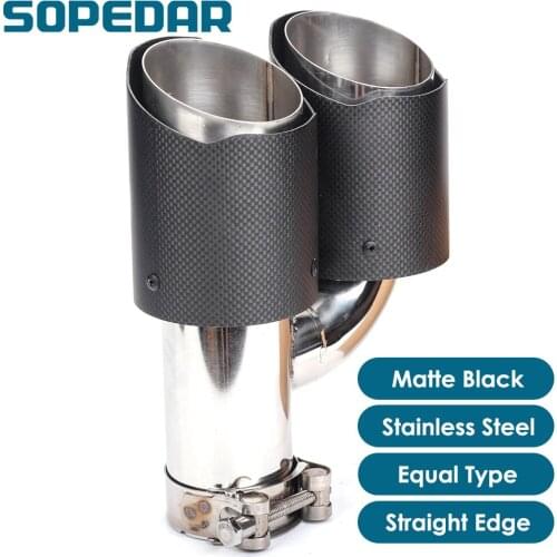 SOPEDAR Car Dual Equal Right Exhaust Muffler Straight Edge For AK Carbon Matte StainLess Tail Pipe H Model Modification End Tips