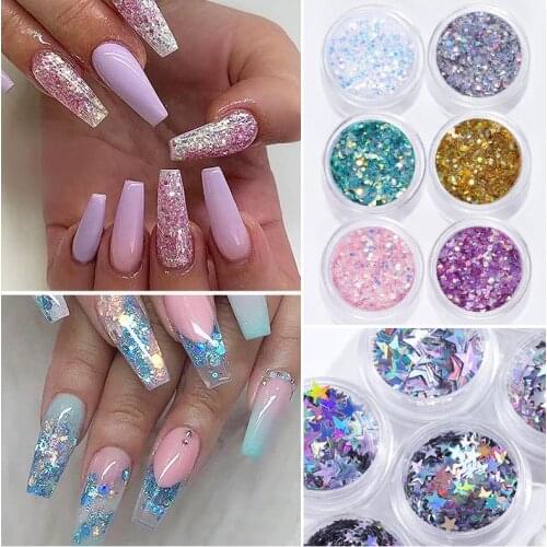 6 Box Glitter Powder Caviar Sequins Pigment Decoration Beauty Manicure Tools Colorful Nail Glitter Sugar Powder Art Accessories