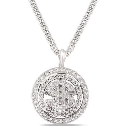 Large Rotatable US Dollar Money Sign Pendant NecklaceHip Hop Punk Luxury Gold Color Long Chain Necklace Women Men Jewelry Gift