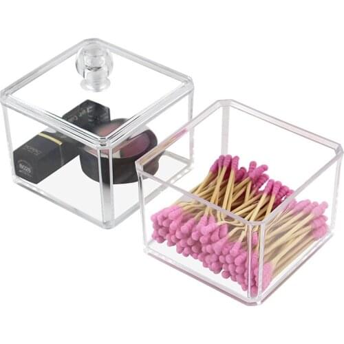 Two in one Organizer Clarity Acrylic Cosmetic Makeup Cotton Swab Storage Holder With Covered Holder Escritorio