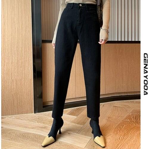 Genayooa Women Jeans Vintage Casual High Waist Denim Jeans With Pocket White Streetwear Female Denim Pants 2020 Winter Autunm