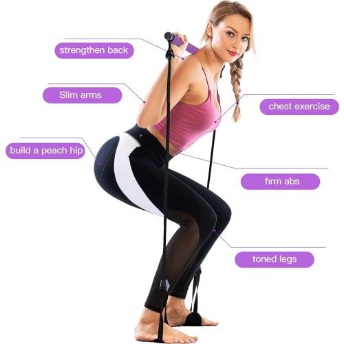 Fitness Sport Home Gym Adjustable Pilages Bar Kit Workout Sick Exercise Yoga Bar with Resistance Band Body Building Puller Rope