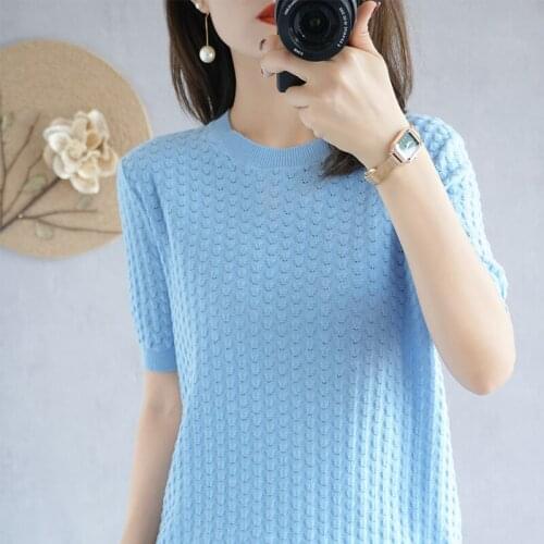 T-Shirt Women 2021 New Round Neck Sweater Casual Sweater Tops Women Tees Korean Pullover Large Size Fashion Female Short Sleeve