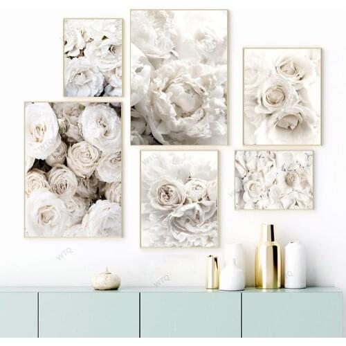 WTQ Canvas Painting Bloom Peony Rose White Flowers Garden Nordic Posters and Prints Wall Art Picture Room Decor Home Decor