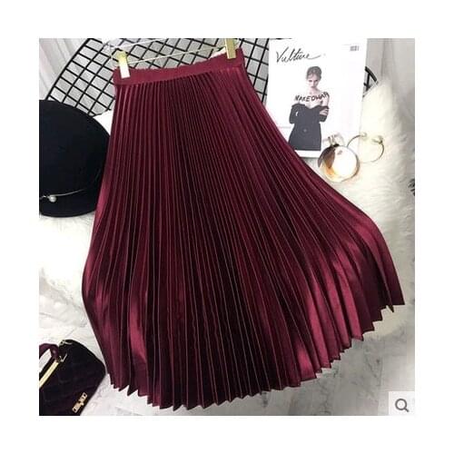 HOT SELLING Miyake Fashion fold pure color pleated Metallic satin face organ pleated skirt IN STOCK