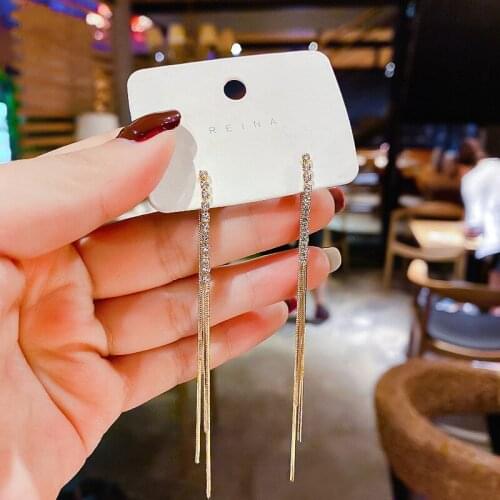 Trendy long ear line cool black silver needle Earrings feminine style diamond indifference Earrings