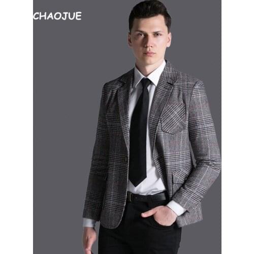 CHAOJUE Vintage Plaid Blazer for mens 2018 New Design England Stylish Long Sleeve Top Coat Gentle Man Business Causal Blazers