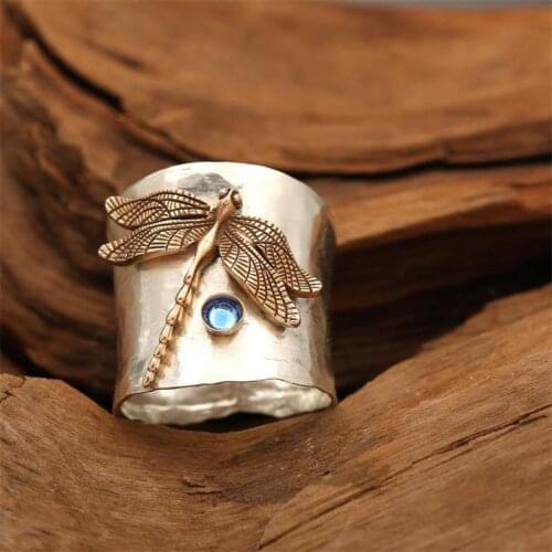 Natural Style Dragonfly Shape Copper Silver Color Women Rings Temperament Ring Prom Party Accessories