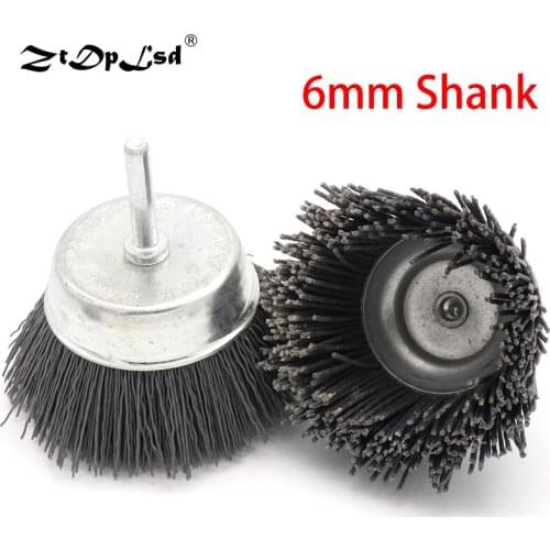 1Pcs 6MM Shank Nylon Abrasive Wire Dupont Drum Polishing Wheel Electric Brush For Woodworking Furniture Metalworking Brushes