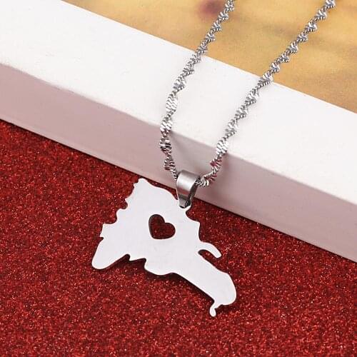 Stainless Steel Silver Color The Dominican Republic Map Pendant Necklace Fashion Map of Dominican Jewelry