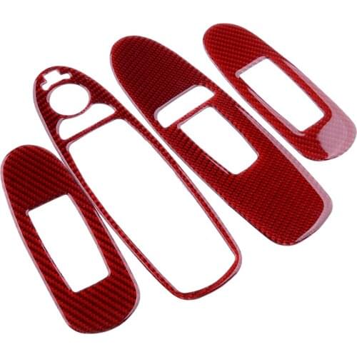 4Pcs Car Window Lift Switch Panel Cover Trim Red Carbon Fiber Fit for Infiniti Q50 2019 2018 2017 2016 2015 2014
