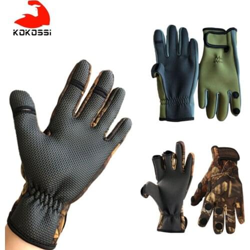 KoKossi Outdoor Fishing Full Gloves Anti-slip Waterproof Two Or Three Fingers Cut Climbing Gloves Hiking Camping Cycling Gloves