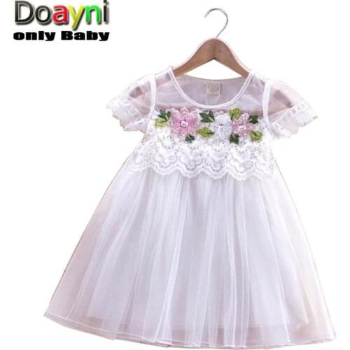 Doayni Baby Girls Embroidered Three Layer Lace Mesh Dress,Boutique Children Three Flower Leaves String Diamond Bead Dress Bottom