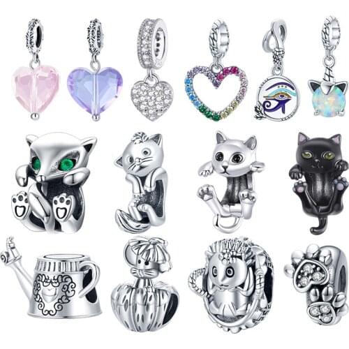 WOSTU Authentic 925 Sterling Silver Blue Pink Heart Beads Charms Pendant Fit Bracelets Women Party DIY Fine Jewelry Gift Making