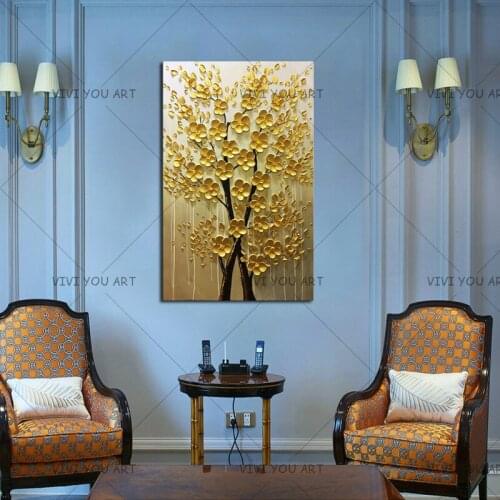 Handmade Decorative canvas painting cheap modern paintings palette knife acrylic painting tree wall pictures for living room