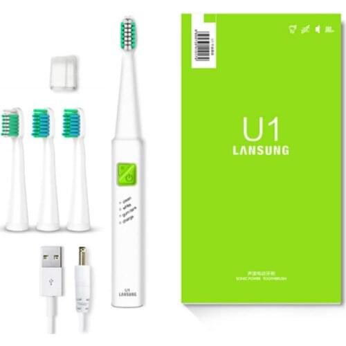 1 Set Ultrasonic Electric Toothbrush USB Rechargeable Massage Oral Hygiene Adult 4 Replaceable Brush Head Interdental Brush TSLM