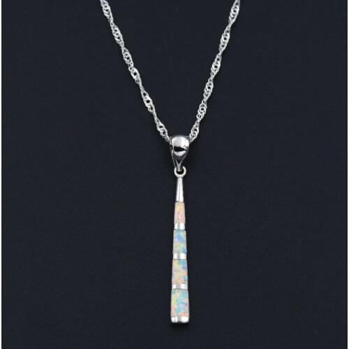 Chic white fire opal stone baseball bat design pendant necklace