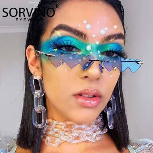 SORVINO Newest Rimless 3 Love Hearts Sunglasses Funny Irregular Hip hop Metal Frameless Mirror Sun Glasses