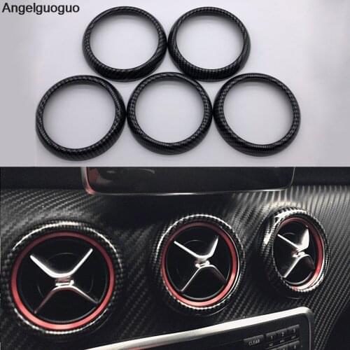 5 pcs Carbon fiber style Air Condition Air Vent Outlet Ring Cover Trim Decoration For Mercedes Benz GLA X156 CLA C117 class