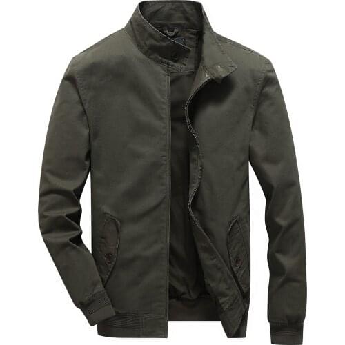 Mens New Spring/Fall New 100% Cotton Jacket Plus M-6XL Casual Fashion Solid Color Standing Collar Flight Jacket BVCHAJ