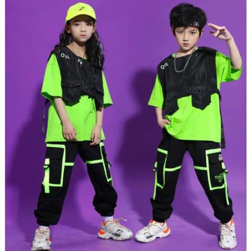 Kids Hip Hop Dancing Outfits Tshirt Tops Streetwear Tactical Cargo Pants Sleeveless Vest for Girls Boys Dance Costume Clothes
