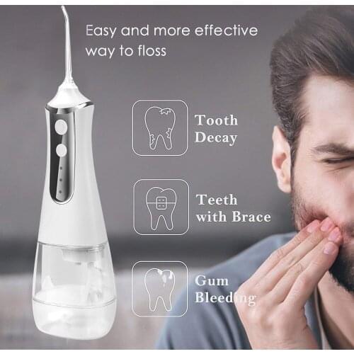 USB Rechargeable 350ml Oral Irrigator Tooth Whitening Portable Dental Water Jet Waterproof Teeth Cleaner 5 Jet Tips Dropship