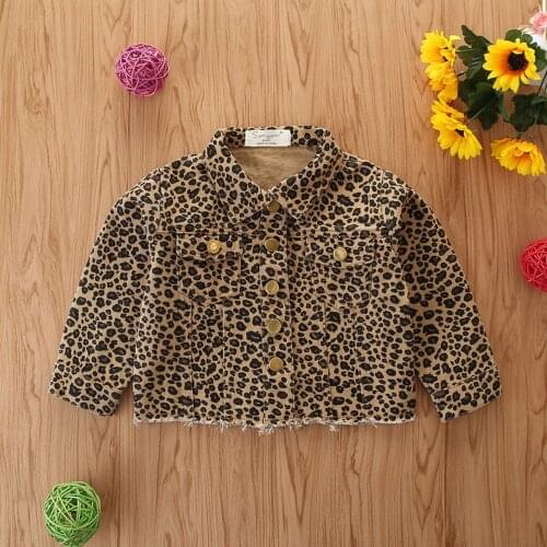 Infant Girls Spring Autumn Jacket fashionable Long Sleeve Folded Collar Leopard Pattern Button-Down Design Front Pockets Jackets