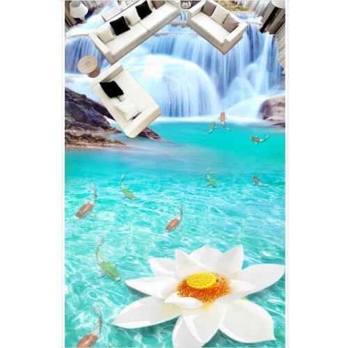Waterfall Nine fish Figure 3D floor Waterproof floor mural painting PVC waterproof floor Home Decoration