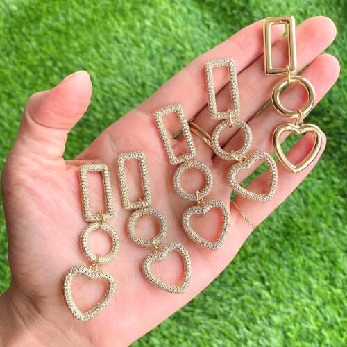 2Pairs Gold Heart Round Micro Pave CZ Earrings For Women Korean Fashion Dangle Drop Earring 2021 NEW Jewelry