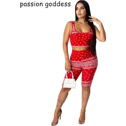 New Arrival Women Summer Causal Sleeveless Tank Top and Knee-length Shorts 2 Piece Set 2020 Female Print Outfits Two Piece Sets