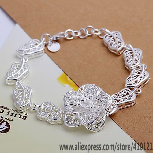 DT-H244 Hot Sale Bridal Jewelry 925 Sterling Silver For Women,Wholesale Christmas Gift Charm Fashion Big Flower Bracelet