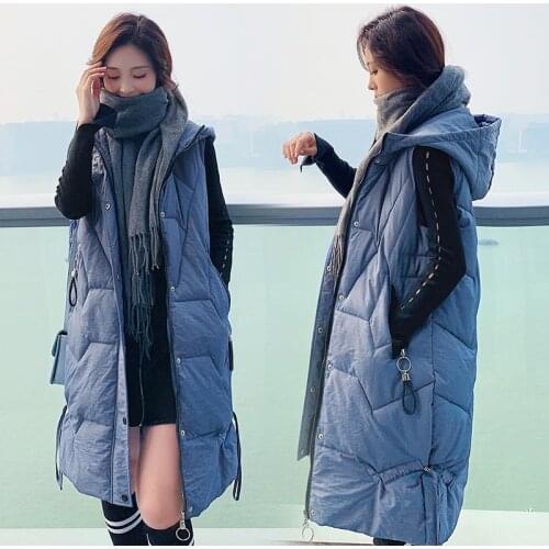 Vest Women Autumn Winter Parka Cotton Padded Hooded Zipper Embroidery Sleeveless Parkas Long Jacket Waistcoat Female Large