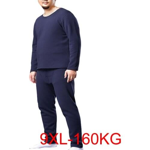 Winter thermal underwear 9XL Bust 165cm 5XL 6XL 7XL 8XL Plus size Fleece large size men long johns