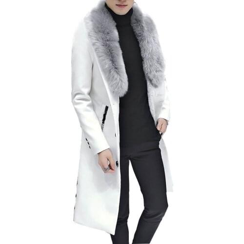2020 New Winter Blazer Fur Collar Long Section Men fur Coat Mens Business Casual Leather Jacket Fleece Warm Thick Overcoat XXXL