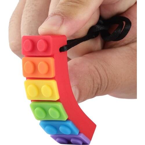2pcs Sensory Chew Necklace Brick Chewy Kids Rainbow Silicone Biting Pencil Topper Teether Toy Silicone Teether For Children