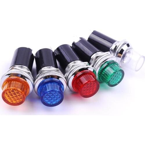 6Pcs AC 220V Panel Mount Signal Power Led Indicator Light 10W IP67 DH16-HS Blue Yellow Green White Pilot Lamp