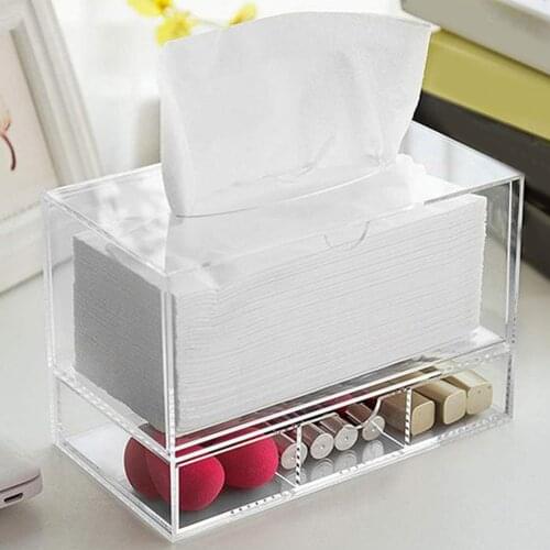 Acrylic Cosmetic Tissue Makeup Organizer Shelf Drawers Storage Box Display