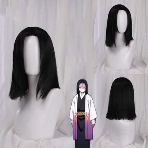 Anime Demon Slayer Kimetsu No Yaiba Ubuyashiki Kagaya Cosplay Wig Halloween Cosplay Costumes Black Heat Resistant Synthetic Hair