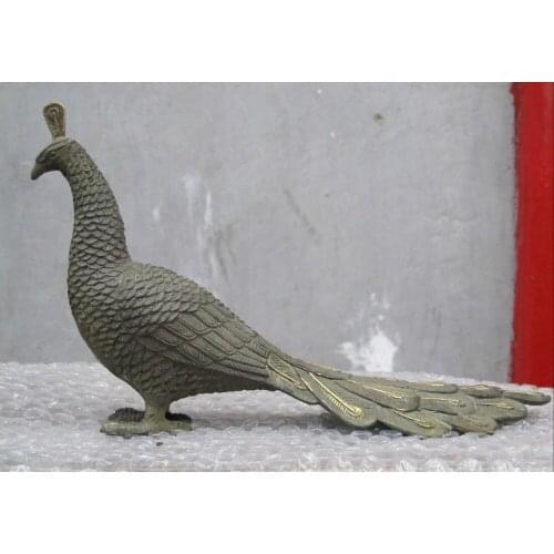 Bi002076 10.5"China pure Bronze peacock peafowl bird of Juno Statue
