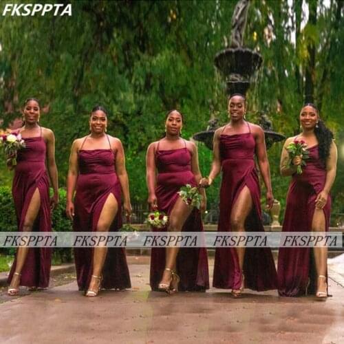 Burgundy Sexy Long Bridesmaid Dresses For Black Women Strapless High Slit Backless Wholesale Maids Wedding Party Gowns Cheap