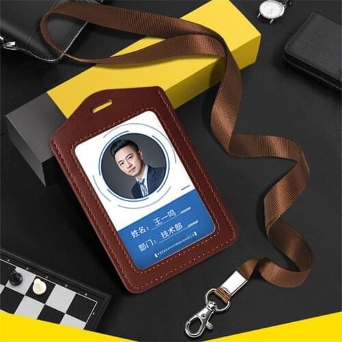 ID card holder neck with lanyard Genuine leather card holder keychain Nursing credentials holder Badges set Stationery organizer