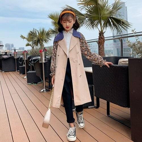 Kids Clothes Girls 6 8 10 12 13 14 Years Trench Coat 2021 New Children Girls Spring Autumn Loose Long Splice Windbreaker Clothes